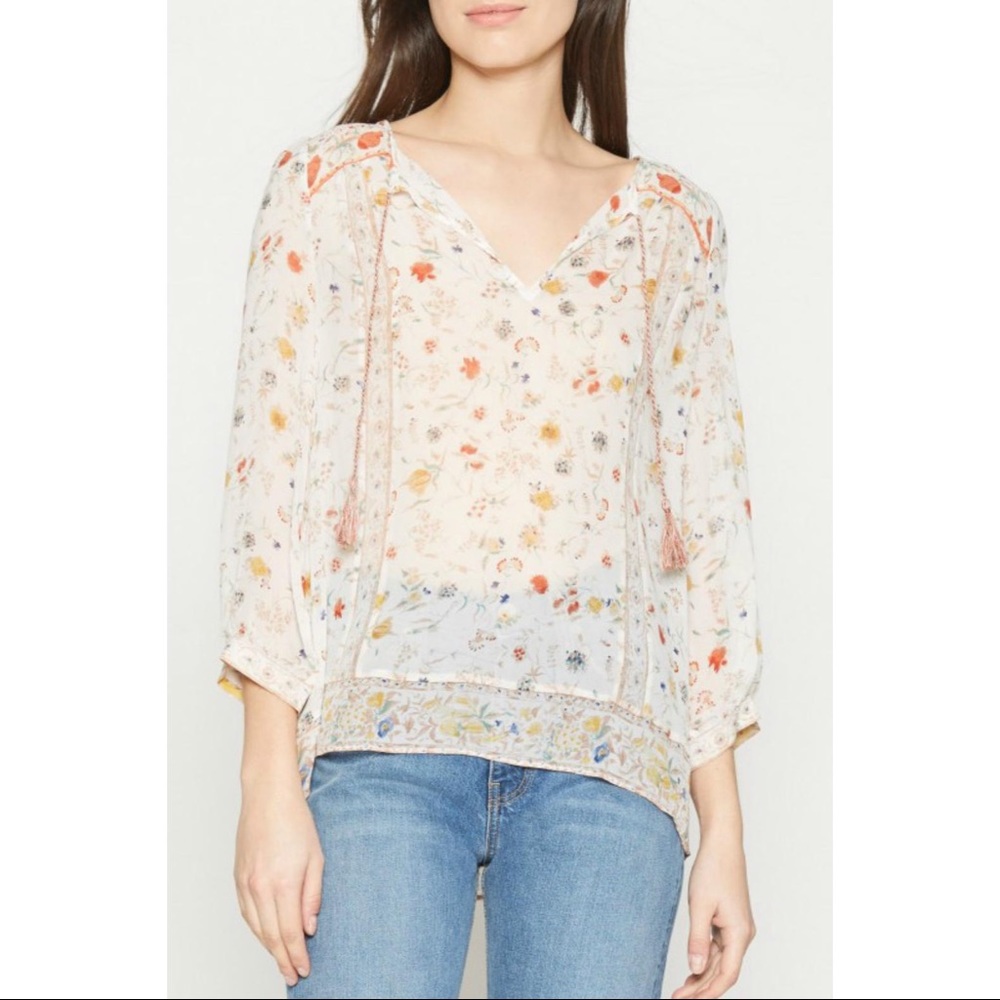 Joie Vernice Floral Print Silk Peasant Top Size Small